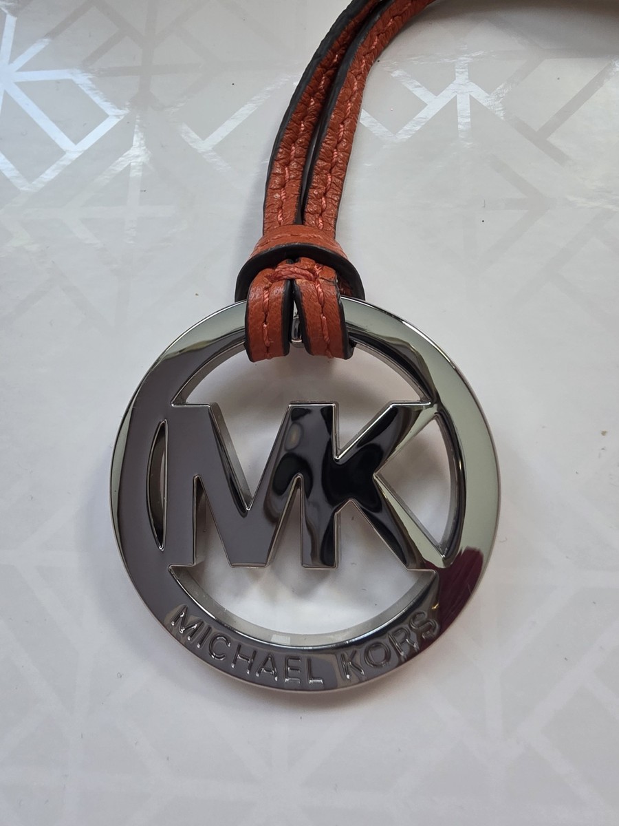 New Michael Kors Silver MK Logo Charm Hang Tag orange color