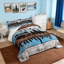 RV Camper Queen Comforter Set: Happy Camping Wild Adventure, Soft, Easy Care