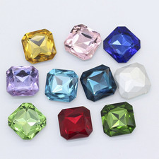 100 Pcs Size Colour Square Octagonal Faceted Glass Rhinestones Jewels