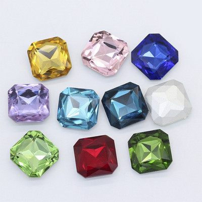 100 Pcs Size Colour  Square Octagonal Faceted Glass Rhinestones  Jewels
