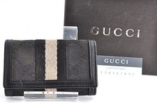 GUCCI GG Canvas Key Case Leather Black Gray Beige Auth w/Box 13213