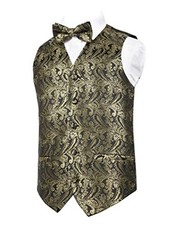 Boys 2pcs Classic Paisley Bow Tie and Suit Vest Set 12 079-black Gold