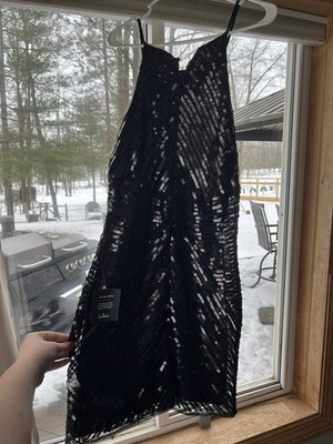 Lulus Black Sequin Mesh Halter Sheath Dress Sleeveless Short XL