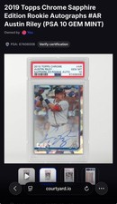 2019 Topps Chrome Sapphire Edition - Autographs Austin Riley #CSA-AR (AU, RC)
