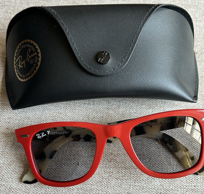 POLARIZED RAY BAN WAYFARER SUN GLASSES STYLE 2140 RED FRONT/ANIMAL PRINT UNISEX