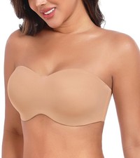 DotVol Women's Bandeau Underwire Minimizer Strapless Bra(Pecan, 44DDD)