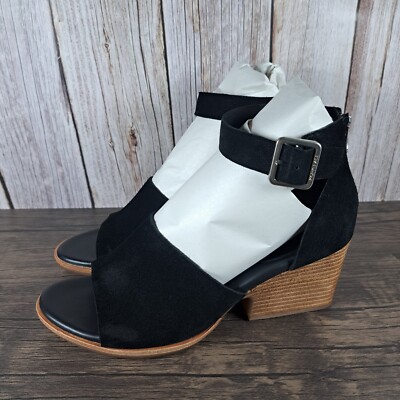 Kork-Ease Gazania Black Suede Wedge Ankle Strap Sandals Women's Sz 9 M (VGC)
