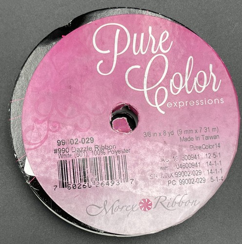 Morex Ribbon Pure Color Expressions White Dazzle Ribbon (99002-029) 3/8i n x 8yd - Picture 4 of 4