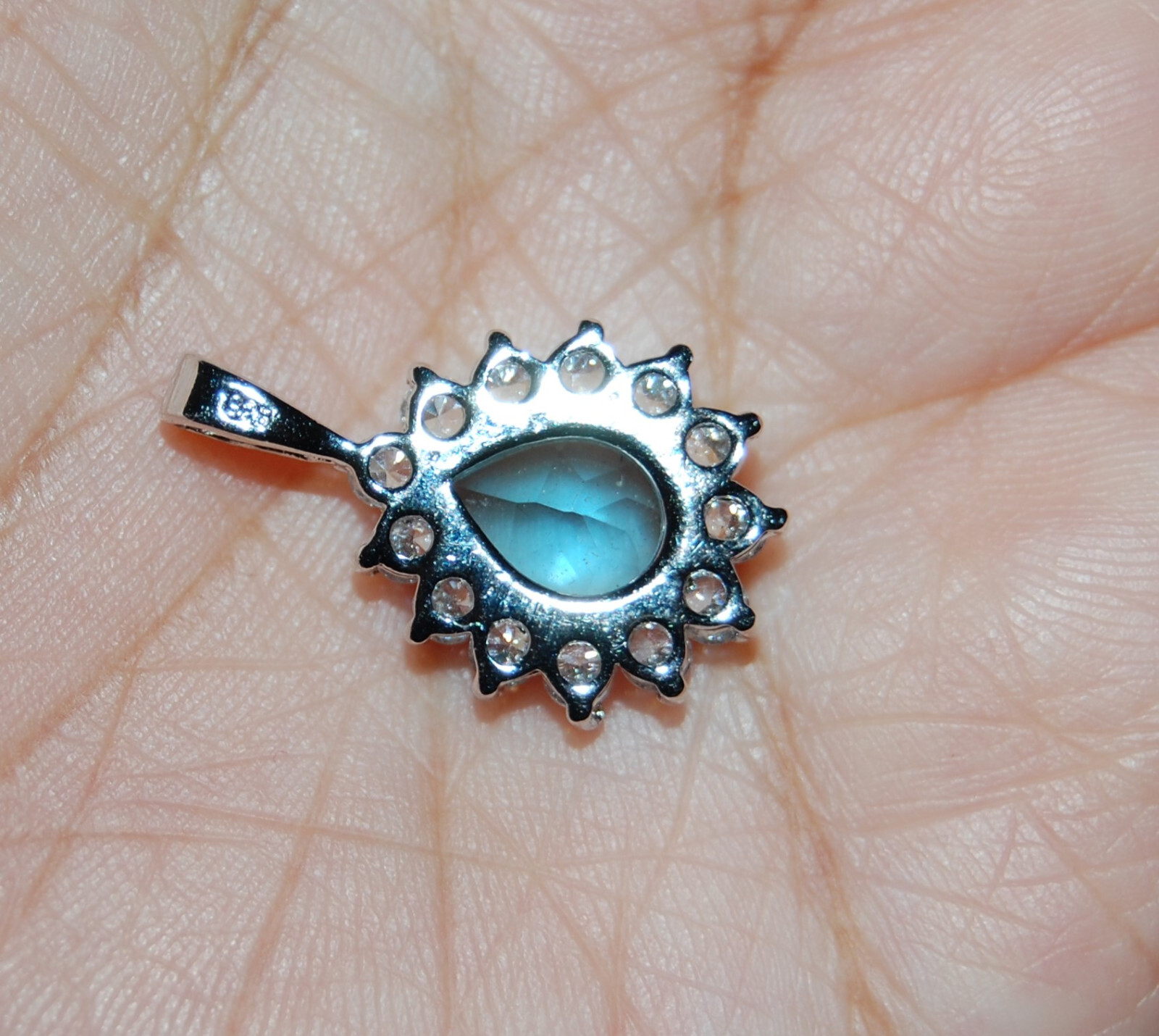 Sterling Silver Solid 925 Pendant Blue Topaz Cubi… - image 2