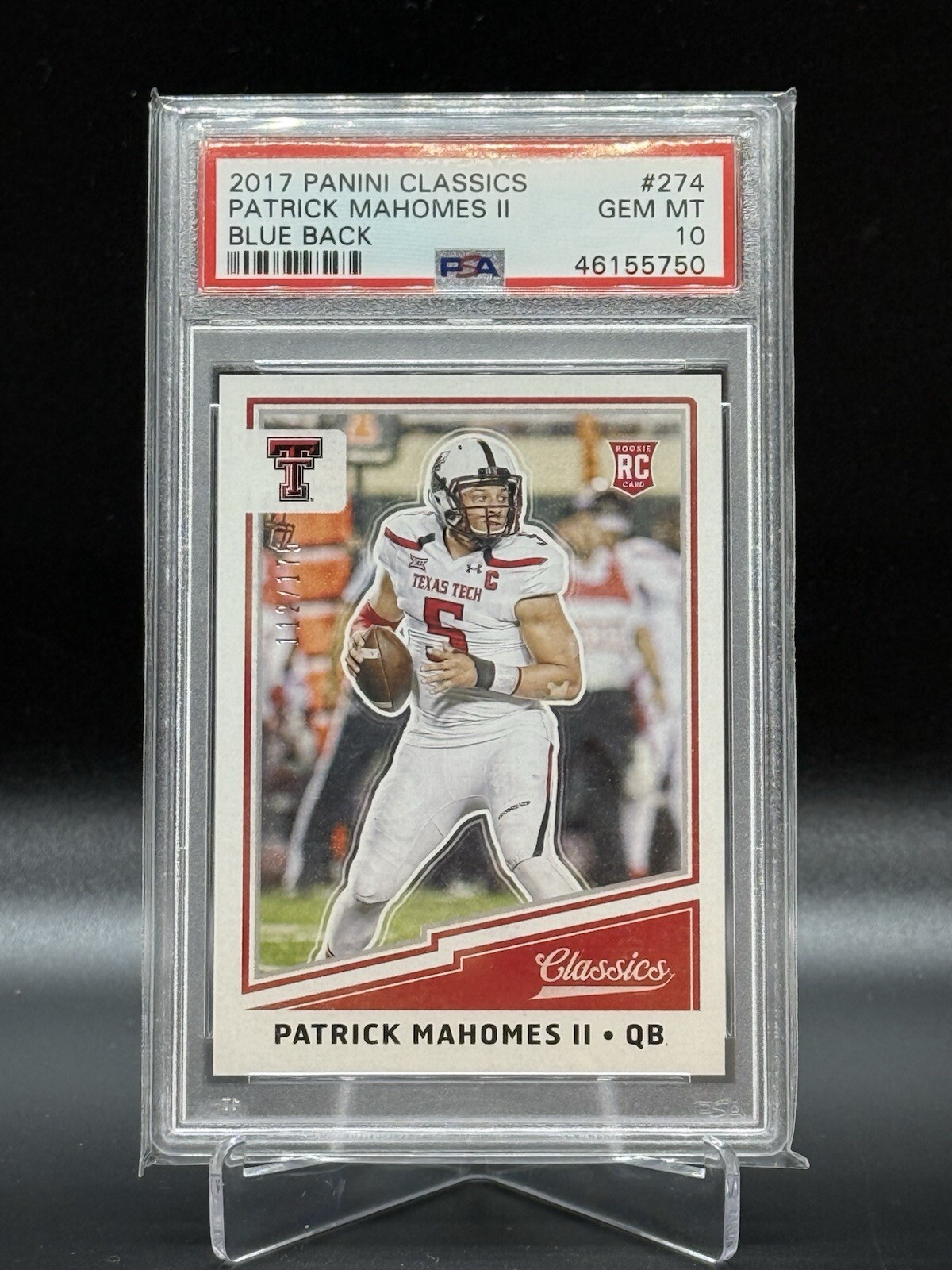 2017 Patrick Mahomes Panini Classics Blue Back /175 RC PSA 10 Gem Mint Chiefs