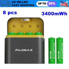 PUJIMAX 3400mWh AA 1.5V Rechargeable Lithium Batteries with Charger 8 PCS NEW