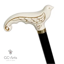 White Wooden Walking Stick Cane for women Ladies wood carved Swallow Bird light