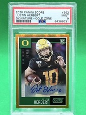 2020 Panini Score JUSTIN HERBERT ROOKIE GOLD AUTO #'d /50 PSA 9 RC #362