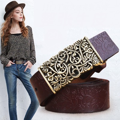 Womens Leather Belts Fashion Black/Red Retro Pattern Nostalgic Classic All Size