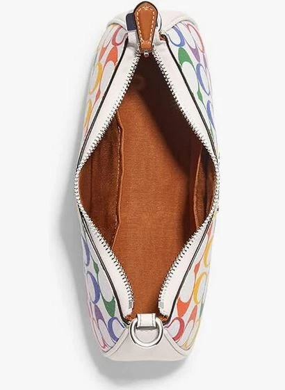 NUOVO autentico cinturino a tracolla COACH TERI firmato arcobaleno gesso multi CA176