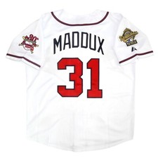 Greg Maddux Atlanta Braves 1995 World Series Home White Jersey Men's S-3XL 