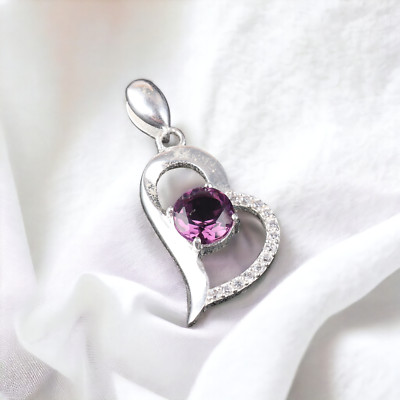 Amethyst Cubic Zirconia Gemstone Pendant 1.37'' Inch  ,  925 Sterling Silver