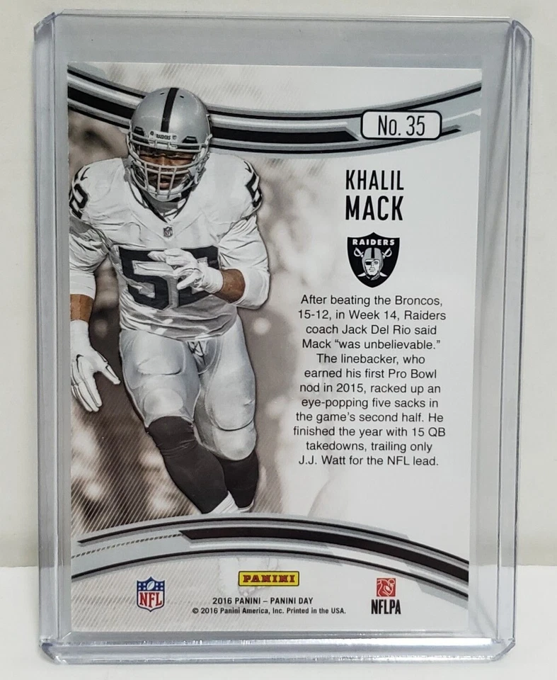 KHALIL MACK Oakland Raiders 2016 Panini Day Thick Stock NFL Card # 35 Ser# 46/50 - Image 4 of 4