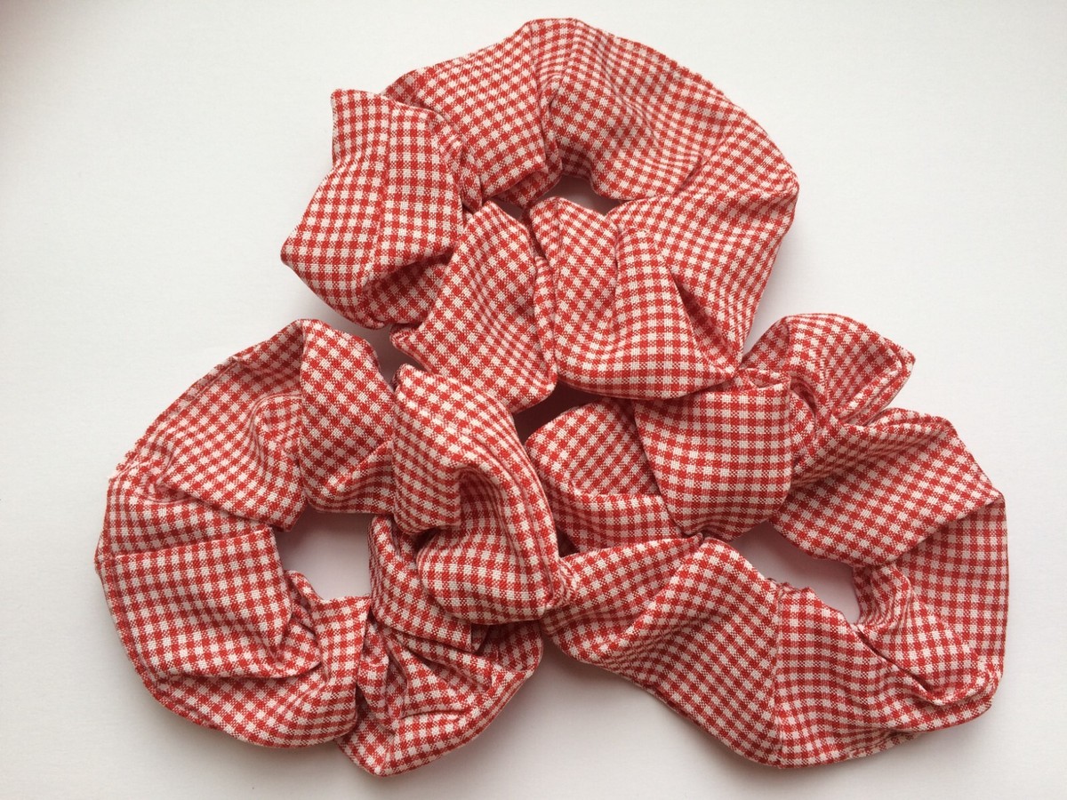 Girls Hair Accessories Red and White Gingham Plaid Scrunchie