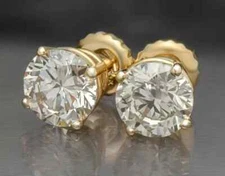 1.56 CT Round Natural Diamond Studs Earrings in 14K Yellow Gold New 14K