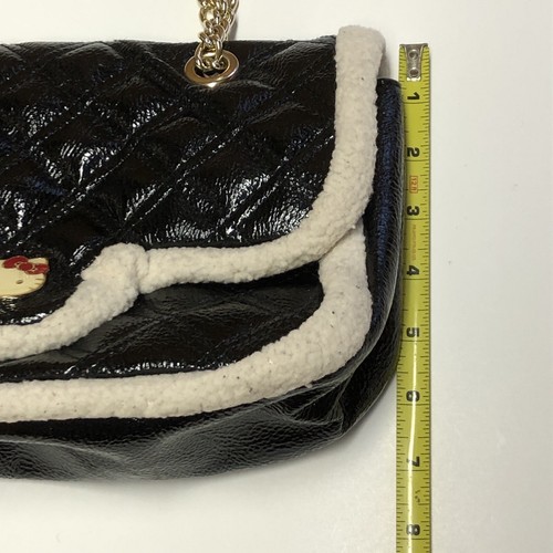 Victoria Couture Black Quilted Pattern Hello Kitty Heart Pocket Chain Bag Purse - Picture 14 of 21