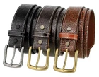 Rounded Edge Heel Bar Buckle Western Floral Engraved Tooled Leather Belt 1-1/2"