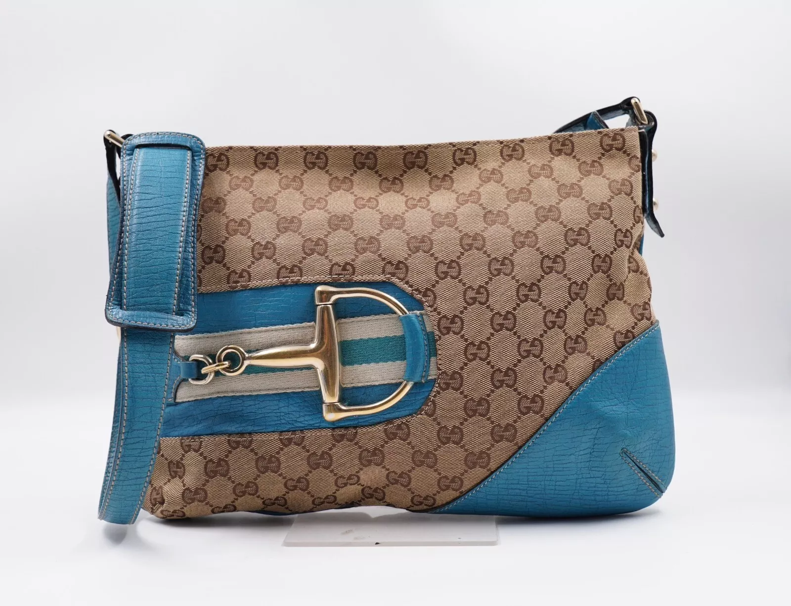 Sac bandoulière BF43 Gucci GG toile bleue Horesbit