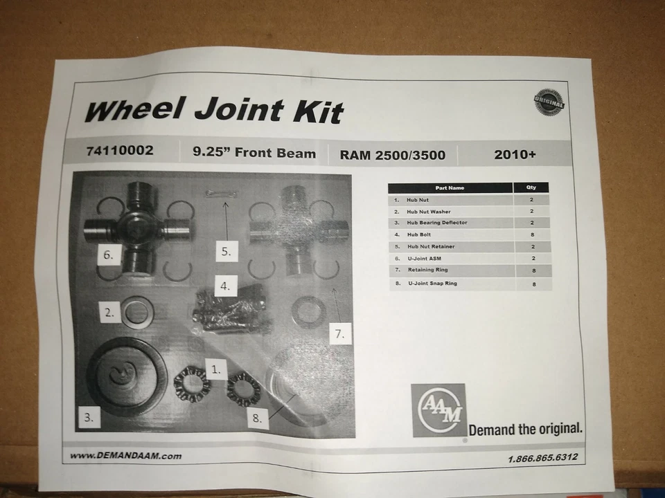 Dodge Ram 2500 3500 1555 C9.25 2010+ 4x4 eje delantero kit de unión en U AAM OEM Foto 3 de 3