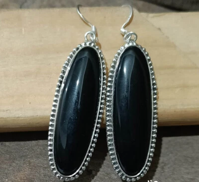 Attraktive Schwarzer Onyx Edelstein 925 Sterling Silber Handgemacht Ohrring D-19 - Bild 1 von 4