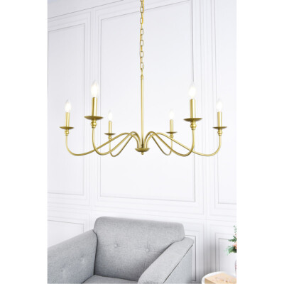 Brass Color Farmhouse Chandelier French Country Ceiling 6 Light Fixture 36 inch