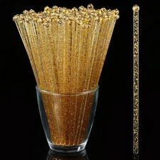 50 Pack Gold Glitter Plastic Swizzle Sticks Crystal Cake Pops Cocktail Stirrers