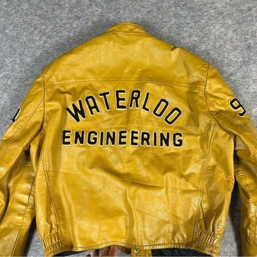 Vintage 1992 Men's Leather Varsity Jacket Waterloo Engineering Gold Size 48 XL - Picture 2 of 11