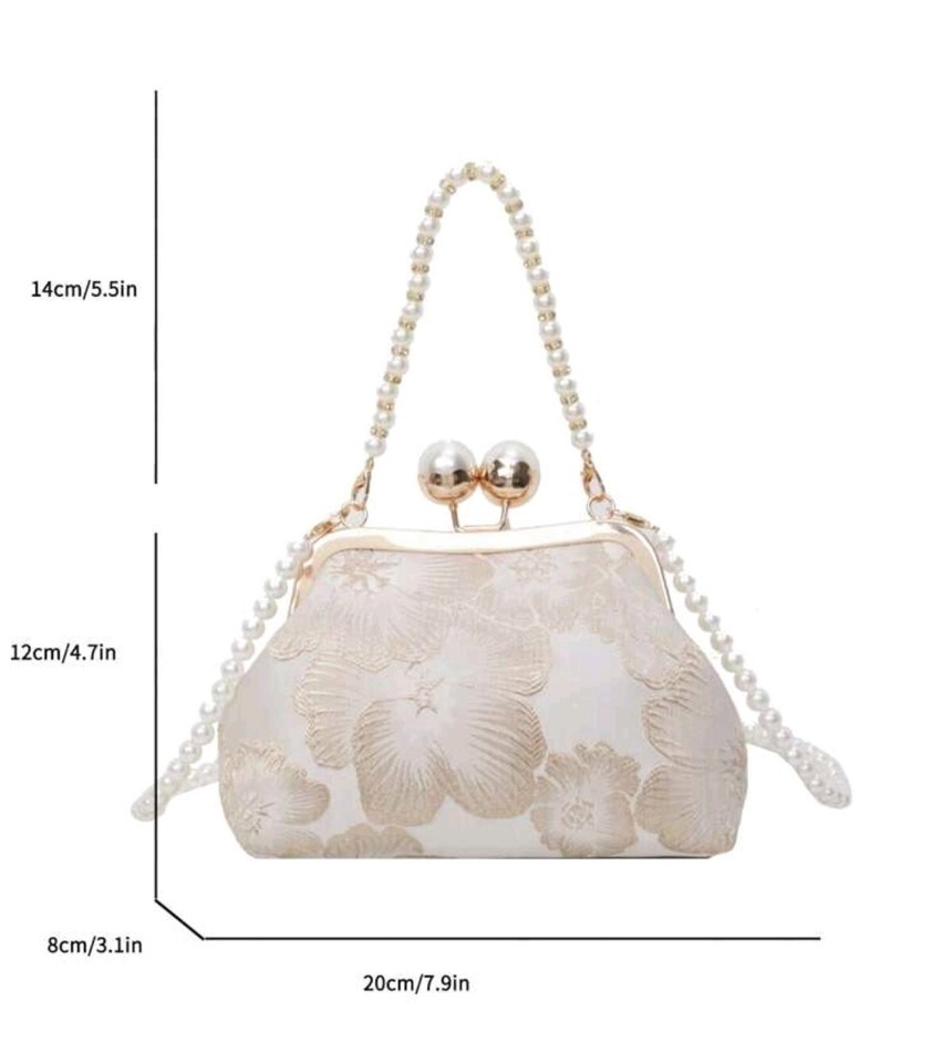 Women Clutch Bag Crystal White Vintage Ladies Evening Bag Wedding Chain