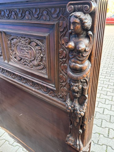 ANTIKES BETTGESTELL NEO RENAISSANCE PRUNK SCHNITZWERK NUSSBAUM UM 1920 PRUNKBETT - Bild 18 von 24