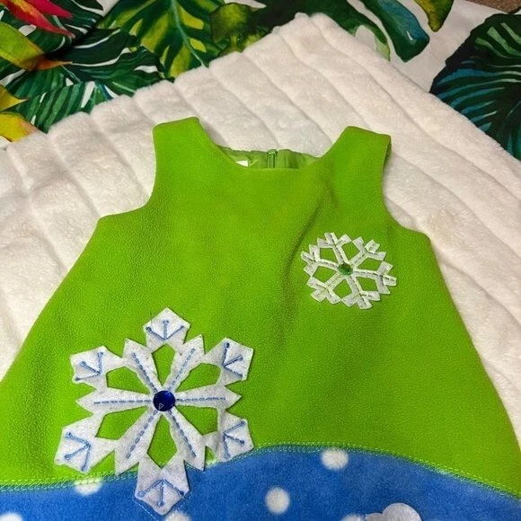Vestido Bonnie Jean Niña 2T Verde Lima Vellón Fieltro Copo de Nieve Sin Mangas Línea A Foto 4 de 4