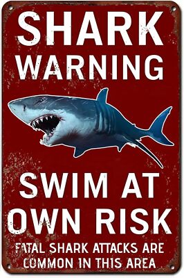 Tin Metal Signs Warning Shark Sighted Enter at Your Own Risk with Dangerous