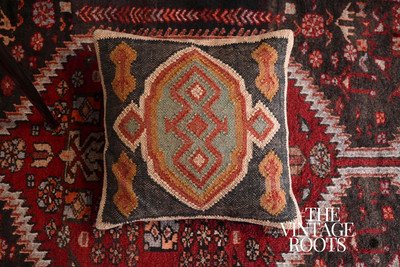 Vintage Black Handwoven 18'' Cushion Cover Aztec Kilim Decorative Pillow Case