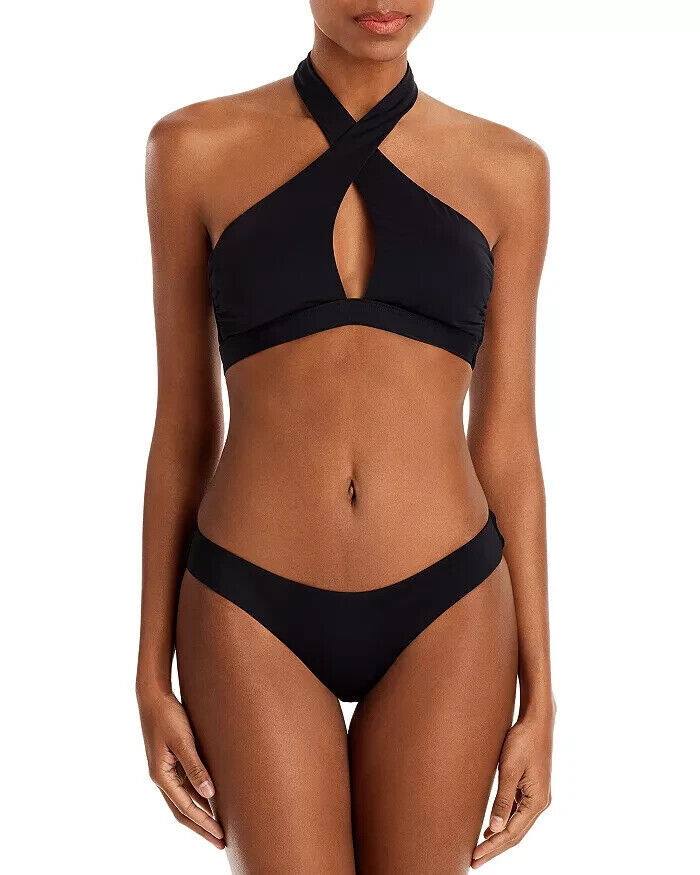 NWT AQUA Swim Black Halter Style Basci Scoop Swimsuit Bikini Set XS