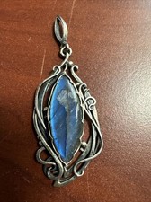 Wire Wrapped Silver Pendent With Blue Stone