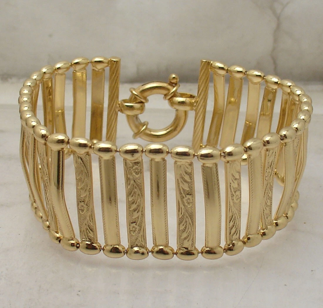8" Bellezza Wide Cleopatra Link Bracelet Spring Ring Lock Solid Yellow Bronze - product detail image 1