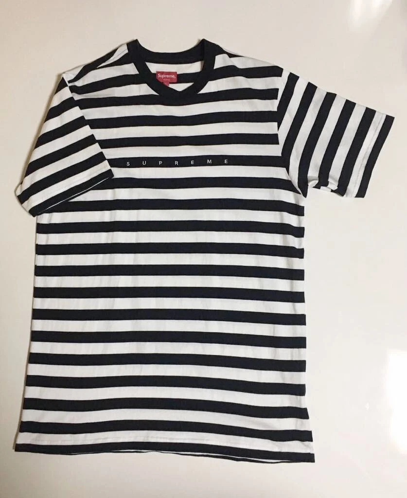 Supreme Bar Stripe Tee L blanc noir Supreme Border T shirt manches courtes bord