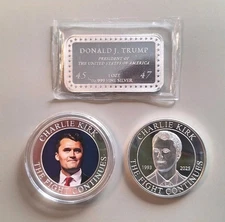 Trump & Charlie Kirk 🇺🇸  Silver Lot .999 1 oz Coins Bar MAGA Christmas Gift🎄