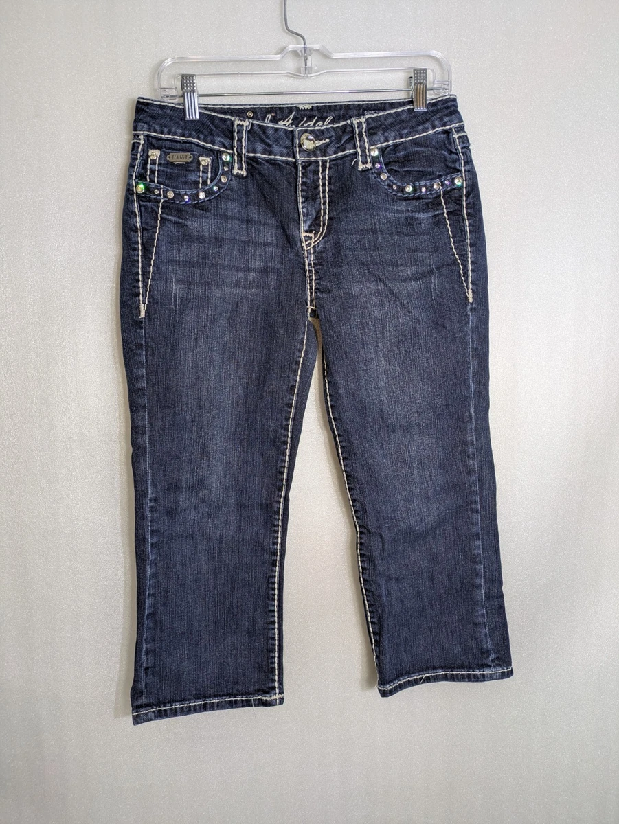 Jeans Capri LA Idol USA - Taille 26x18 - Délavé Medium - Embellished Rhinestone - Occasion Très Bon état