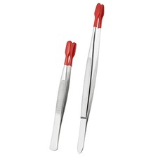 Craft Tweezers with Rubber Tips, 2 Pcs PVC Coated Tweezers Set, Red 5.9" 4.3"