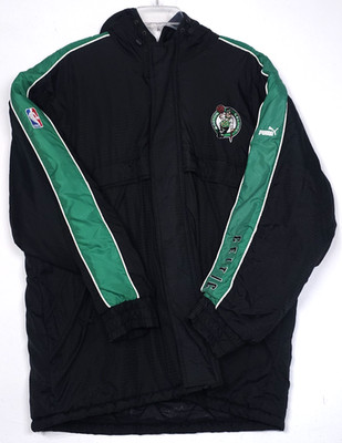 Vintage Puma Boston Celtics Large Coat Hooded Jacket Green Black Retro Logo NBA