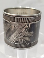 Vintage ? Antique Silver Plated Napkin Ring Victorian Carved Flower Can Engrave