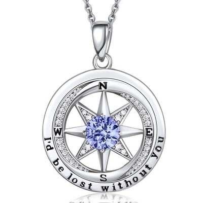 925 Sterling Silver Compass Necklace for Women, ''I'd Be Lost Without You'' Rom...