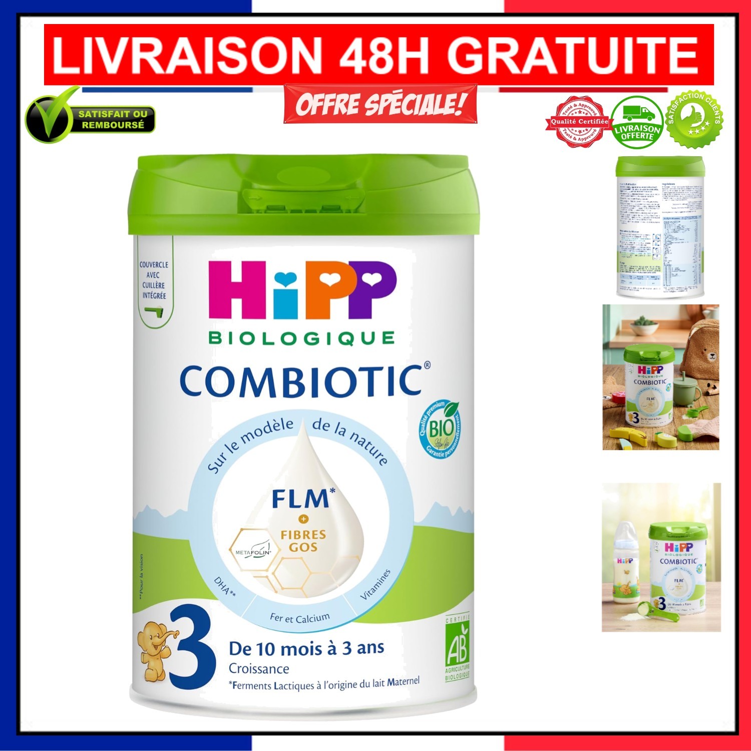 Lait 3ème âge HiPP Combiotic FLM apaise la digestion des bébés dès 10 mois 800g