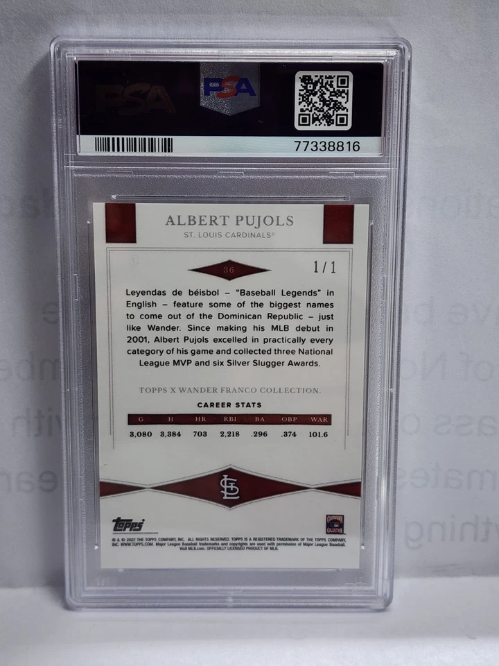 2022 Topps x Wander Franco Leyendas de Béisbol Albert Pujols #36 Gold 1/1 - Image 2 of 2