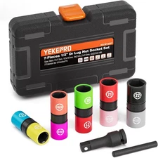 1/2-Inch Drive 7Pc Half Size Lug Nut Flip Socket Set, Wheel Protector Impact Dee